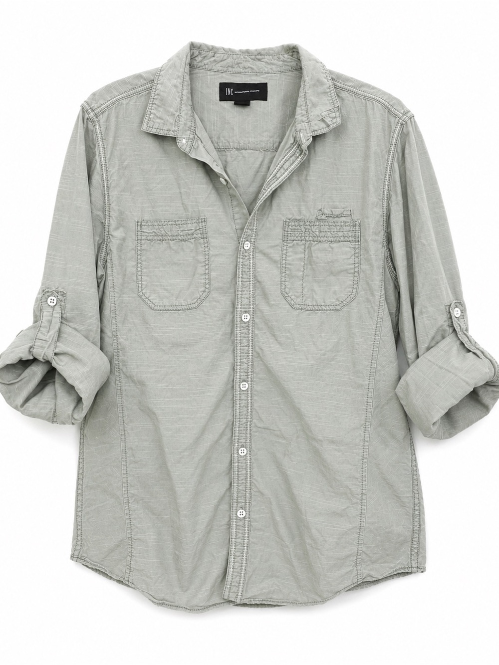 INC International Concepts Sage‎ Green Utility Roll Tab Button-Up Shirt - Picture 5 of 8